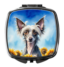 Load image into Gallery viewer, Chinese Crested in Sunflowers Compact Mirror – Stylish Purse Mirror with Artistic Covers