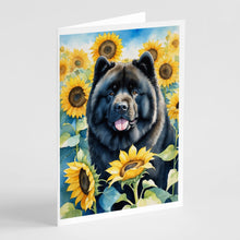Load image into Gallery viewer, Chow Chow in Sunflowers Greeting Cards - Blank Note Cards – 8-Pack of Artist-Designed Cards with Envelopes