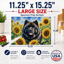 Load image into Gallery viewer, Chow Chow in Sunflowers Cutting Board Tempered Glass Kitchen Cutting Surface, Heat Resistant Chopping Board with Non-Slip Feet, Decorative Food Prep &amp; Serving