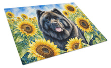 Load image into Gallery viewer, Chow Chow in Sunflowers Cutting Board Tempered Glass Kitchen Cutting Surface, Heat Resistant Chopping Board with Non-Slip Feet, Decorative Food Prep &amp; Serving