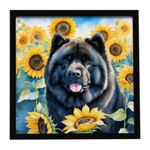 Load image into Gallery viewer, Chow Chow in Sunflowers Framed Metal Print