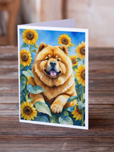 Load image into Gallery viewer, Chow Chow in Sunflowers Greeting Cards - Blank Note Cards – 8-Pack of Artist-Designed Cards with Envelopes
