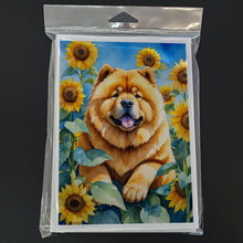 Load image into Gallery viewer, Chow Chow in Sunflowers Greeting Cards - Blank Note Cards – 8-Pack of Artist-Designed Cards with Envelopes