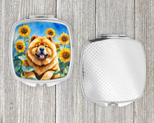 Load image into Gallery viewer, Chow Chow in Sunflowers Compact Mirror – Stylish Purse Mirror with Artistic Covers