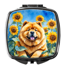 Load image into Gallery viewer, Chow Chow in Sunflowers Compact Mirror – Stylish Purse Mirror with Artistic Covers