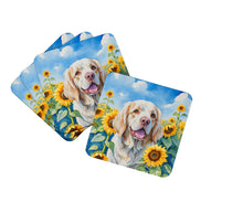 Load image into Gallery viewer, Clumber Spaniel in Sunflowers Coasters - Set of 4 Lightweight Foam, Absorbent Drink Coasters