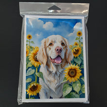 Load image into Gallery viewer, Clumber Spaniel in Sunflowers Greeting Cards - Blank Note Cards – 8-Pack of Artist-Designed Cards with Envelopes