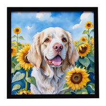 Load image into Gallery viewer, Clumber Spaniel in Sunflowers Framed Metal Print