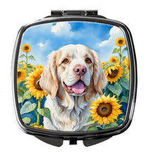 Load image into Gallery viewer, Clumber Spaniel in Sunflowers Compact Mirror – Stylish Purse Mirror with Artistic Covers