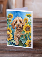 Load image into Gallery viewer, Cockapoo in Sunflowers Greeting Cards - Blank Note Cards – 8-Pack of Artist-Designed Cards with Envelopes