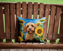 Load image into Gallery viewer, Cockapoo in Sunflowers Throw Pillow - 14x14 Decorative Pillow – Art for Your Home &amp; Patio
