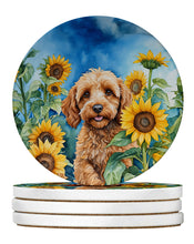 Load image into Gallery viewer, Cockapoo in Sunflowers Large Sandstone Coasters Pack of 4