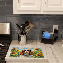 Load image into Gallery viewer, Cocker Spaniel in Sunflowers Cutting Board Tempered Glass Kitchen Cutting Surface, Heat Resistant Chopping Board with Non-Slip Feet, Decorative Food Prep &amp; Serving