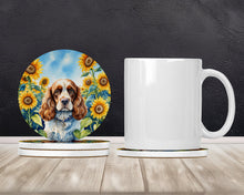 Load image into Gallery viewer, Cocker Spaniel in Sunflowers Large Sandstone Coasters Pack of 4