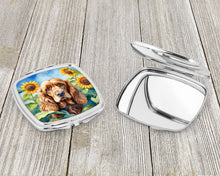 Load image into Gallery viewer, Cocker Spaniel in Sunflowers Compact Mirror – Stylish Purse Mirror with Artistic Covers