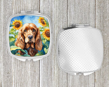 Load image into Gallery viewer, Cocker Spaniel in Sunflowers Compact Mirror – Stylish Purse Mirror with Artistic Covers