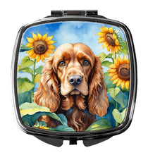Load image into Gallery viewer, Cocker Spaniel in Sunflowers Compact Mirror – Stylish Purse Mirror with Artistic Covers