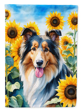 Load image into Gallery viewer, Collie in Sunflowers House Flag