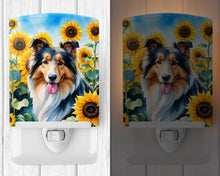 Load image into Gallery viewer, Collie in Sunflowers Ceramic Night Light