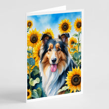 Load image into Gallery viewer, Collie in Sunflowers Greeting Cards - Blank Note Cards – 8-Pack of Artist-Designed Cards with Envelopes