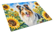 Load image into Gallery viewer, Collie in Sunflowers Cutting Board Tempered Glass Kitchen Cutting Surface, Heat Resistant Chopping Board with Non-Slip Feet, Decorative Food Prep &amp; Serving