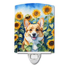 Load image into Gallery viewer, Corgi in Sunflowers Ceramic Night Light