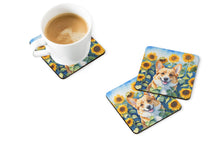 Load image into Gallery viewer, Corgi in Sunflowers Coasters - Set of 4 Lightweight Foam, Absorbent Drink Coasters