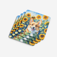Load image into Gallery viewer, Corgi in Sunflowers Coasters - Set of 4 Lightweight Foam, Absorbent Drink Coasters