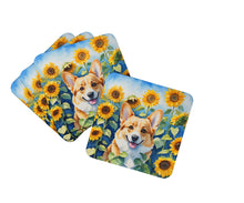 Load image into Gallery viewer, Corgi in Sunflowers Coasters - Set of 4 Lightweight Foam, Absorbent Drink Coasters