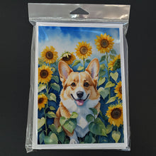 Load image into Gallery viewer, Corgi in Sunflowers Greeting Cards - Blank Note Cards – 8-Pack of Artist-Designed Cards with Envelopes