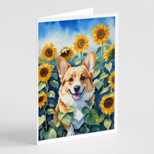 Load image into Gallery viewer, Corgi in Sunflowers Greeting Cards - Blank Note Cards – 8-Pack of Artist-Designed Cards with Envelopes
