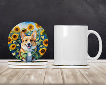 Load image into Gallery viewer, Corgi in Sunflowers Large Sandstone Coasters Pack of 4