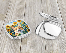 Load image into Gallery viewer, Corgi in Sunflowers Compact Mirror – Stylish Purse Mirror with Artistic Covers