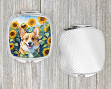 Load image into Gallery viewer, Corgi in Sunflowers Compact Mirror – Stylish Purse Mirror with Artistic Covers
