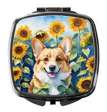 Load image into Gallery viewer, Corgi in Sunflowers Compact Mirror – Stylish Purse Mirror with Artistic Covers