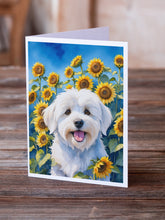 Load image into Gallery viewer, Coton de Tulear in Sunflowers Greeting Cards - Blank Note Cards – 8-Pack of Artist-Designed Cards with Envelopes