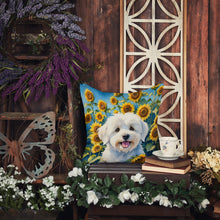 Load image into Gallery viewer, Coton de Tulear in Sunflowers Throw Pillow