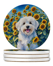 Load image into Gallery viewer, Coton de Tulear in Sunflowers Large Sandstone Coasters Pack of 4
