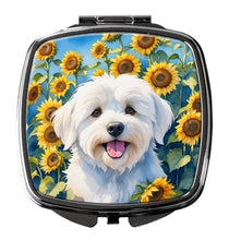 Load image into Gallery viewer, Coton de Tulear in Sunflowers Compact Mirror – Stylish Purse Mirror with Artistic Covers