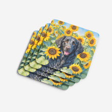 Load image into Gallery viewer, Curly-Coated Retriever in Sunflowers Coasters - Set of 4 Lightweight Foam, Absorbent Drink Coasters