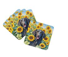 Load image into Gallery viewer, Curly-Coated Retriever in Sunflowers Coasters - Set of 4 Lightweight Foam, Absorbent Drink Coasters