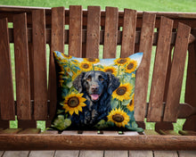 Load image into Gallery viewer, Curly-Coated Retriever in Sunflowers Throw Pillow - 14x14 Decorative Pillow – Art for Your Home &amp; Patio