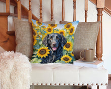 Load image into Gallery viewer, Curly-Coated Retriever in Sunflowers Throw Pillow - 14x14 Decorative Pillow – Art for Your Home &amp; Patio