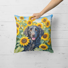 Load image into Gallery viewer, Curly-Coated Retriever in Sunflowers Throw Pillow