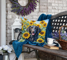 Load image into Gallery viewer, Curly-Coated Retriever in Sunflowers Throw Pillow