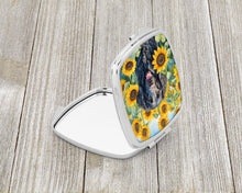 Load image into Gallery viewer, Curly-Coated Retriever in Sunflowers Compact Mirror – Stylish Purse Mirror with Artistic Covers