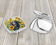 Load image into Gallery viewer, Curly-Coated Retriever in Sunflowers Compact Mirror – Stylish Purse Mirror with Artistic Covers