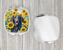 Load image into Gallery viewer, Curly-Coated Retriever in Sunflowers Compact Mirror – Stylish Purse Mirror with Artistic Covers