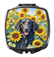 Load image into Gallery viewer, Curly-Coated Retriever in Sunflowers Compact Mirror – Stylish Purse Mirror with Artistic Covers