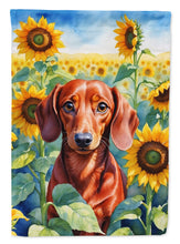 Load image into Gallery viewer, Dachshund in Sunflowers House Flag
